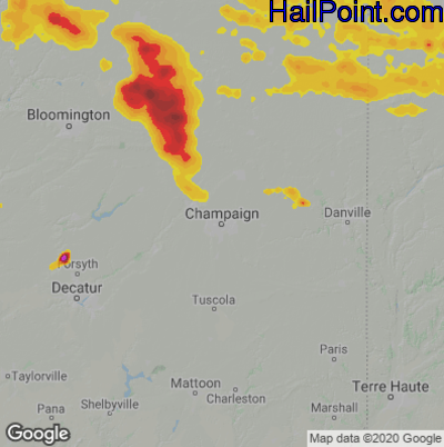 Hail Map for Champaign, IL Region on July 23, 2022