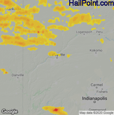 Hail Map for Layfette, IN Region on July 23, 2022