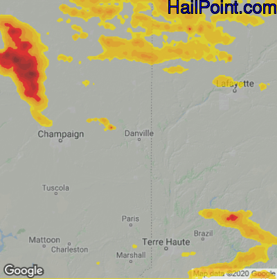 Hail Map for Danville, IL Region on July 23, 2022