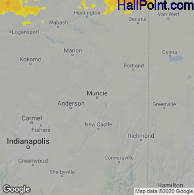 Hail Map for Muncie, IN Region on July 23, 2022