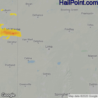 Hail Map for Lima, OH Region on July 23, 2022