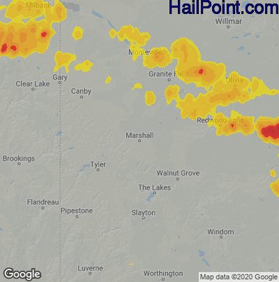 Hail Map for Marshall, MN Region on July 23, 2022