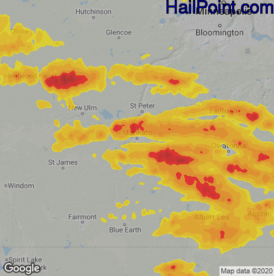 Hail Map for Mankato, MN Region on July 23, 2022