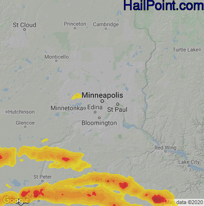 Hail Map for Minneapolis, MN Region on July 23, 2022