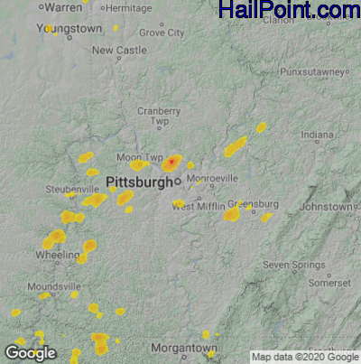 Hail Map for Pittsburgh, PA Region on July 23, 2022