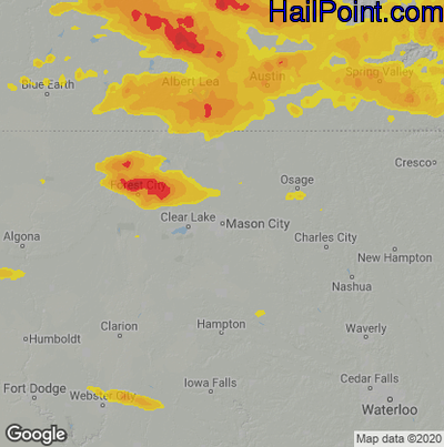 Hail Map for Mason City, IA Region on July 23, 2022