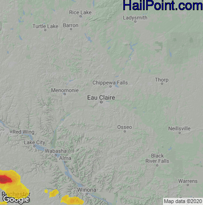 Hail Map for Eau Claire, WI Region on July 23, 2022 