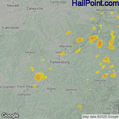 Hail Map for Parkersburg, WV Region on July 23, 2022