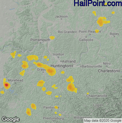 Hail Map for Asheland, KY Region on July 23, 2022