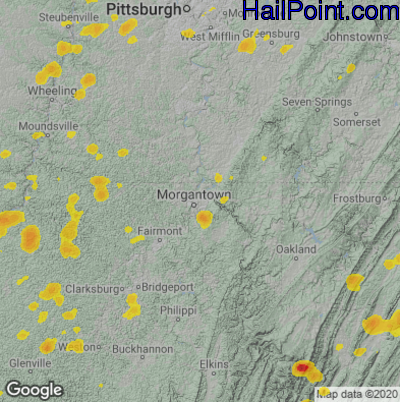 Hail Map for Morgantown, WV Region on July 23, 2022