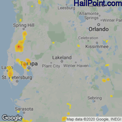 Hail Map for Lakeland, FL Region on July 23, 2022