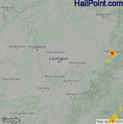 Hail Map for Lexington, KY Region on July 23, 2022
