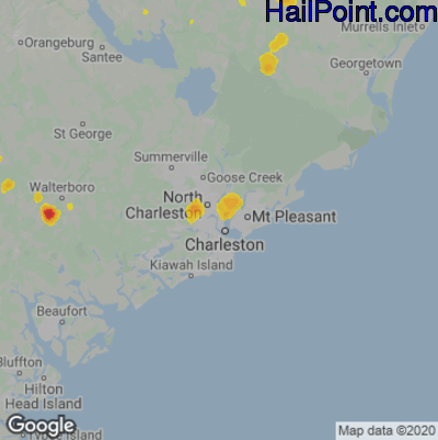 Hail Map for Charleston, SC Region on July 23, 2022 