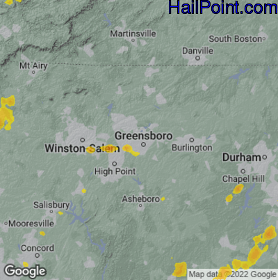 Hail Map for Greensboro, NC Region on July 23, 2022