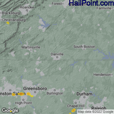 Hail Map for Danville, VA Region on July 23, 2022