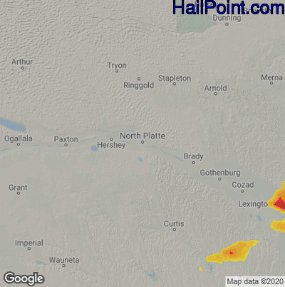 Hail Map for North Platte, NE Region on July 23, 2022 