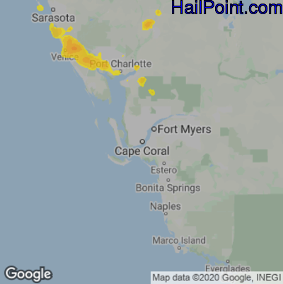 Hail Map for Cape Coral, FL Region on July 23, 2022