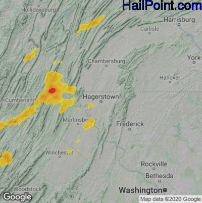 Hail Map for Hagerstown, MD Region on July 23, 2022
