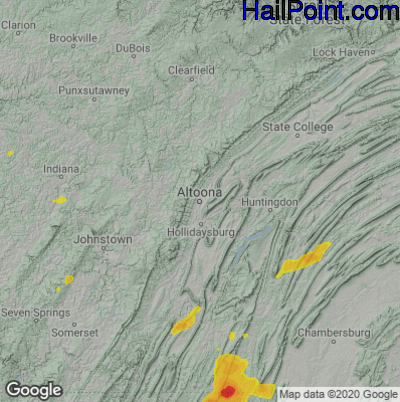 Hail Map for Altoona, PA Region on July 23, 2022