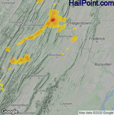 Hail Map for Winchester, VA Region on July 23, 2022