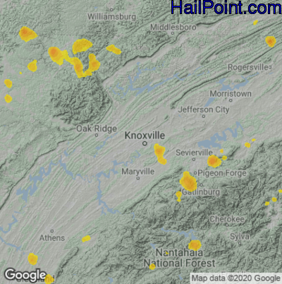 Hail Map for Knoxville, TN Region on July 23, 2022 