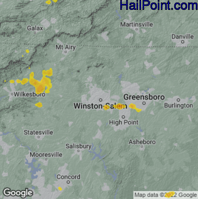 Hail Map for Winston-Salem, NC Region on July 23, 2022 