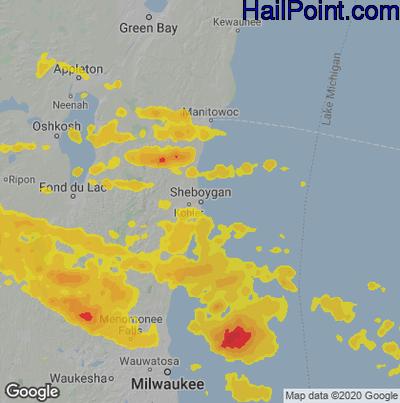 Hail Map for Sheboygan, WI Region on July 23, 2022