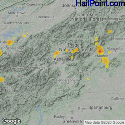 Hail Map for Asheville, NC Region on July 24, 2022 