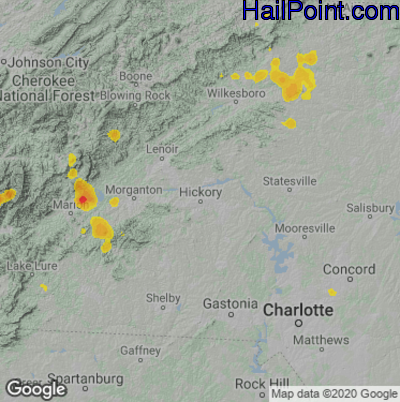 Hail Map for Hickory, NC Region on July 24, 2022 
