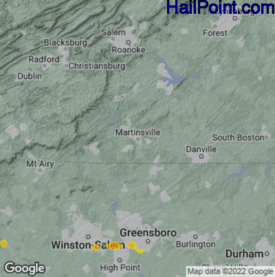 Hail Map for Martinsville, VA Region on July 24, 2022