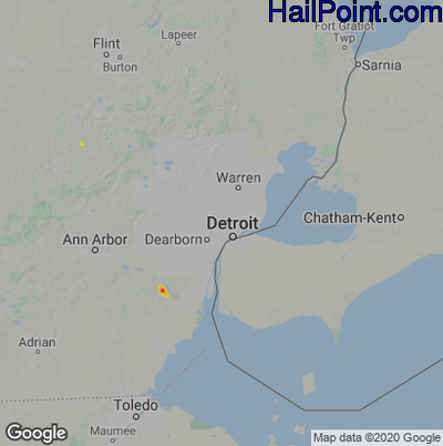 Hail Map for Detroit, MI Region on July 24, 2022
