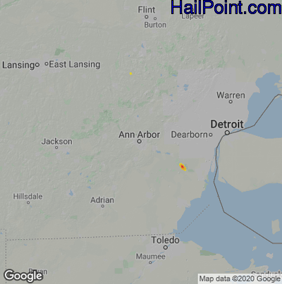 Hail Map for Ann Arbor, MI Region on July 24, 2022