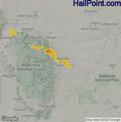 Hail Map for Rapid City, SD Region on July 24, 2022