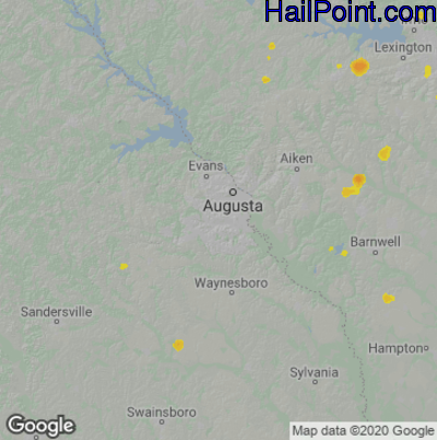Hail Map for Augusta, GA Region on July 24, 2022 