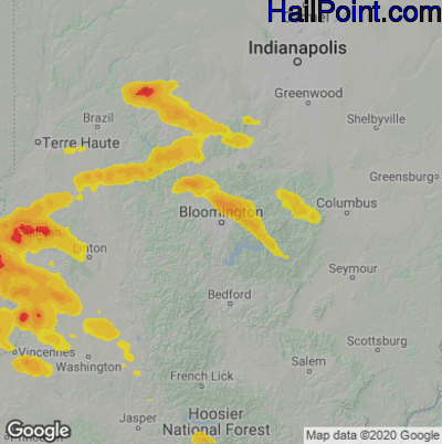 Hail Map for Bloomington, IN Region on July 24, 2022