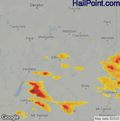 Hail Map for Effingham, IL Region on July 24, 2022