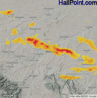 Hail Map for Billings, MN Region on July 24, 2022