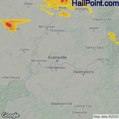 Hail Map for Evansville, IN Region on July 24, 2022