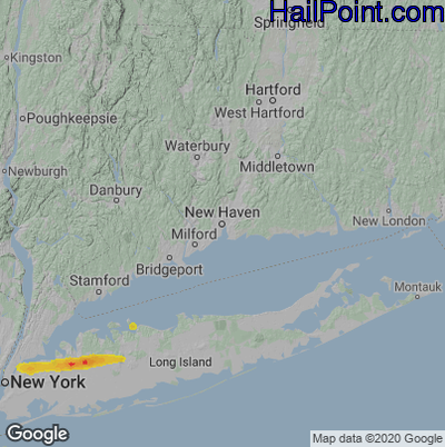 Hail Map for New Haven, CT Region on July 25, 2022