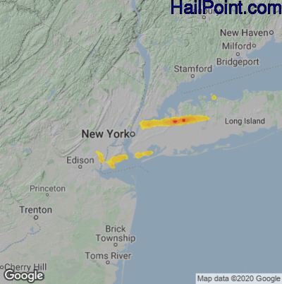 Hail Map for New York, NY Region on July 25, 2022