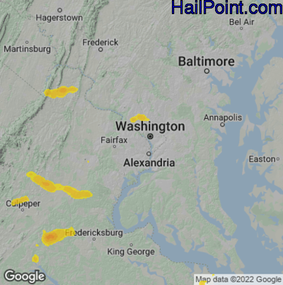 Hail Map for Arlington, VA Region on July 25, 2022 