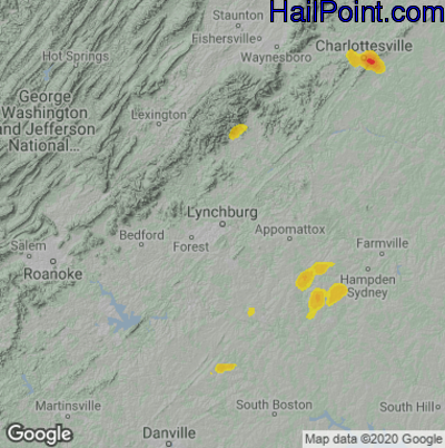 Hail Map for Lynchburg, VA Region on July 25, 2022