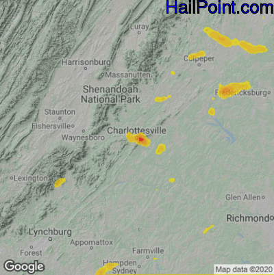 Hail Map for Charlotttesville, VA Region on July 25, 2022