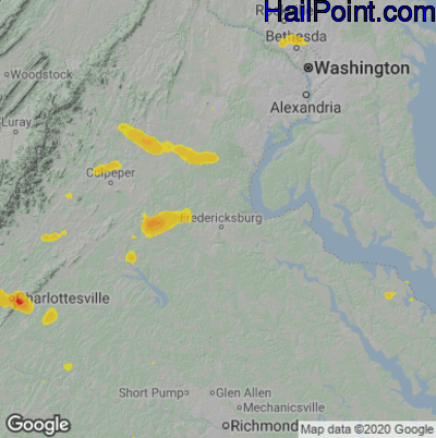 Hail Map for Fredericksburg, VA Region on July 25, 2022