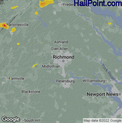 Hail Map for Richmond, VA Region on July 25, 2022