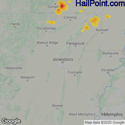 Hail Map for Jonesboro, AR Region on July 26, 2022 