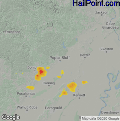 Hail Map for Poplar Bluff, MO Region on July 26, 2022