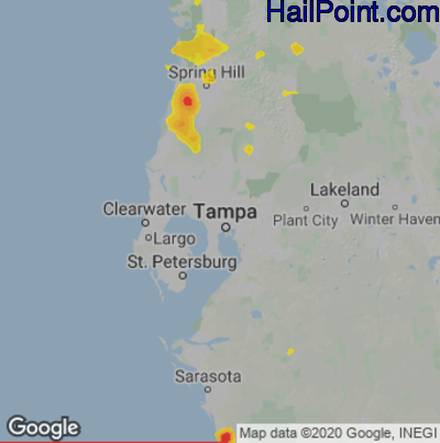 Hail Map for Tampa, FL Region on July 26, 2022