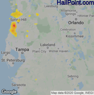 Hail Map for Lakeland, FL Region on July 26, 2022