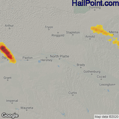 Hail Map for North Platte, NE Region on July 26, 2022